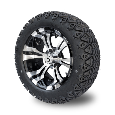 Machined Gloss Black 14 Inch Golf Cart Wheels And Tires 22x10-14 All Terrain DOT