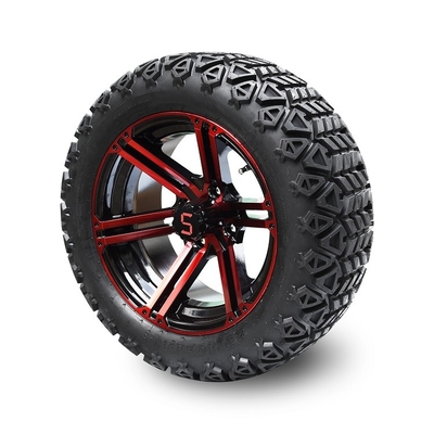 14 Inch Golf Cart Red/Glossy Black Wheels And 22x10-14'' DOT All Terrain Tires Assembly