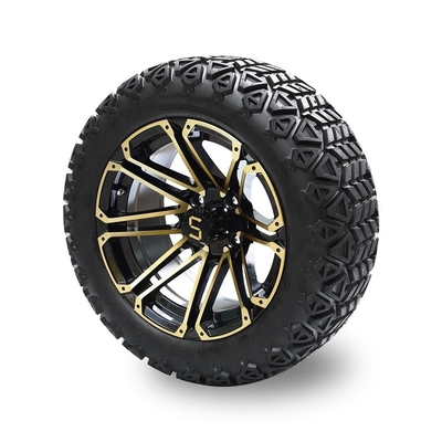 Golf Cart 14'' Gold/Glossy Black Rims And 22*10-14 DOT Off-Road Tire Lift Required