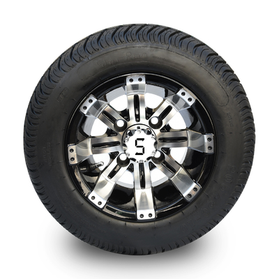 205/50-10 DOT Low Profile Street Tires And 10 Inch Golf Cart Machined/Glossy Black Wheels Combo 4 Ply Rated