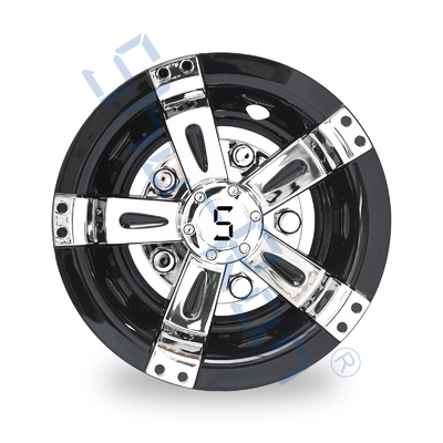 Universal 10 Inch Golf Cart Black &amp; Chrome Wheel Covers Hub Caps with S Logo - Set of 4