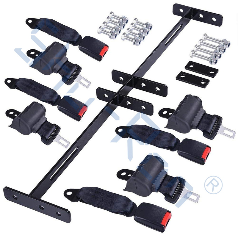 Black Retractable Golf Cart Seat Belt Kit Club Car EZGO Yamaha 4 Passenger Universal