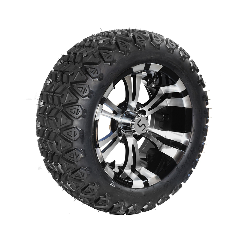 Machined Gloss Black 14 Inch Golf Cart Wheels And Tires 22x10-14 All Terrain DOT
