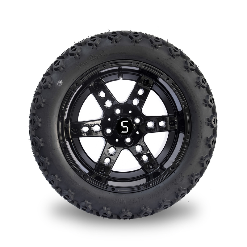 DOT 14 Inch Golf Cart Wheels And Tires 22x10-14 All Terrain Gloss Black 6 Spokes