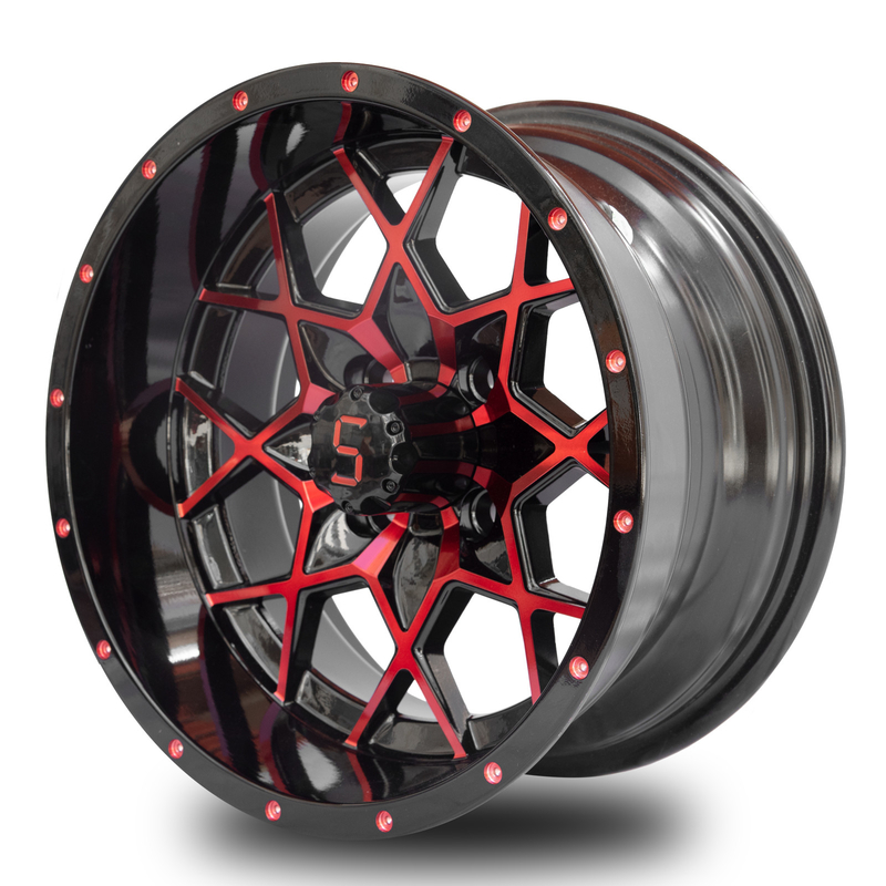 Aluminum Alloy Golf Cart Wheels Red Gloss Black 101.6 PCD 4x4 Bolt Pattern