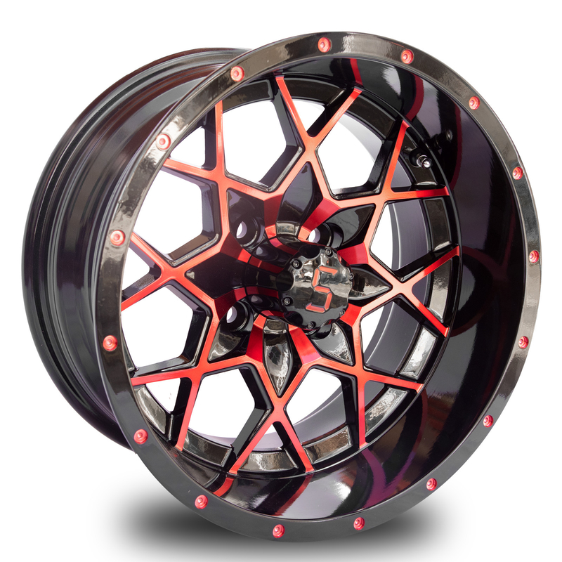 Aluminum Alloy Golf Cart Wheels Red Gloss Black 101.6 PCD 4x4 Bolt Pattern