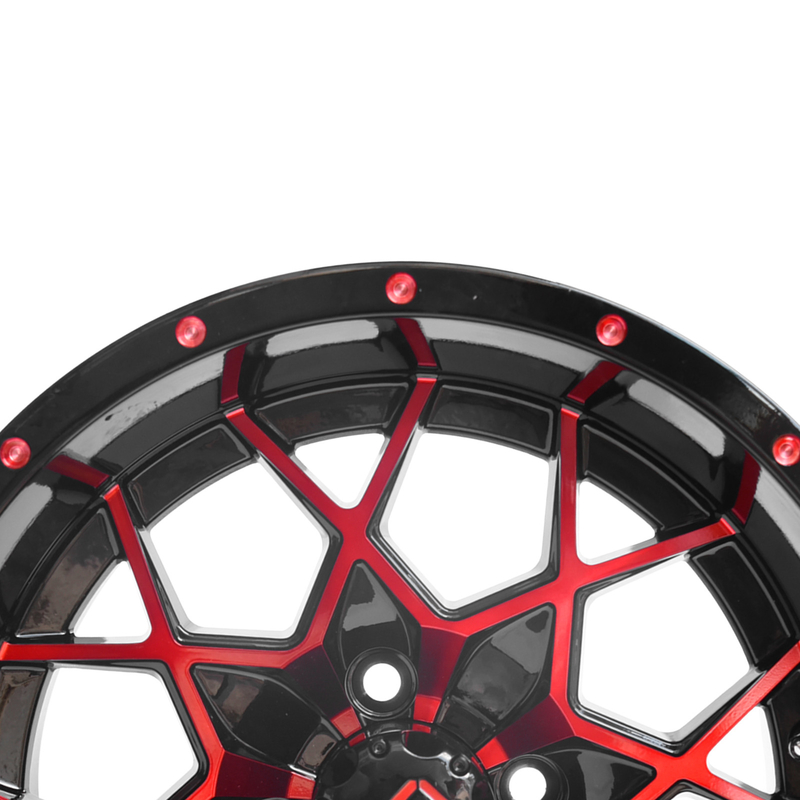 Aluminum Alloy Golf Cart Wheels Red Gloss Black 101.6 PCD 4x4 Bolt Pattern