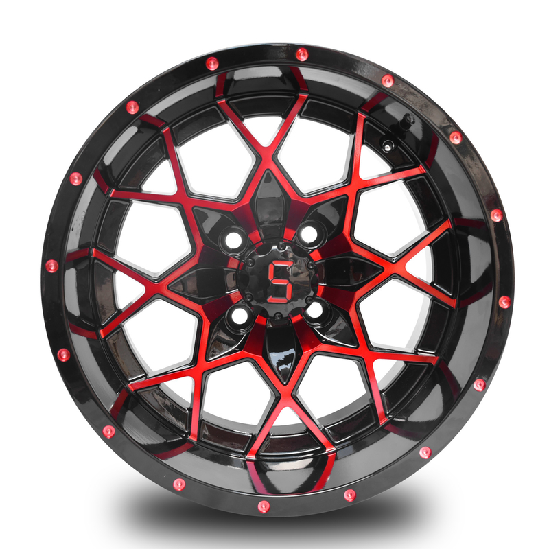 Aluminum Alloy Golf Cart Wheels Red Gloss Black 101.6 PCD 4x4 Bolt Pattern