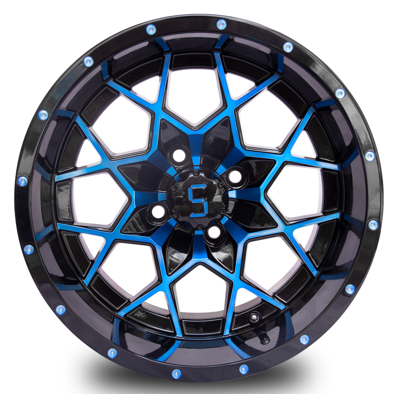 Customizable 14 Inch Golf Cart Rims Blue Glossy Black Aluminum Alloy Rims ET-25