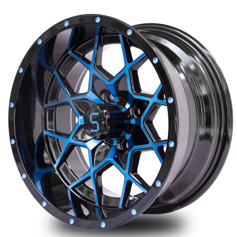 Customizable 14 Inch Golf Cart Rims Blue Glossy Black Aluminum Alloy Rims ET-25