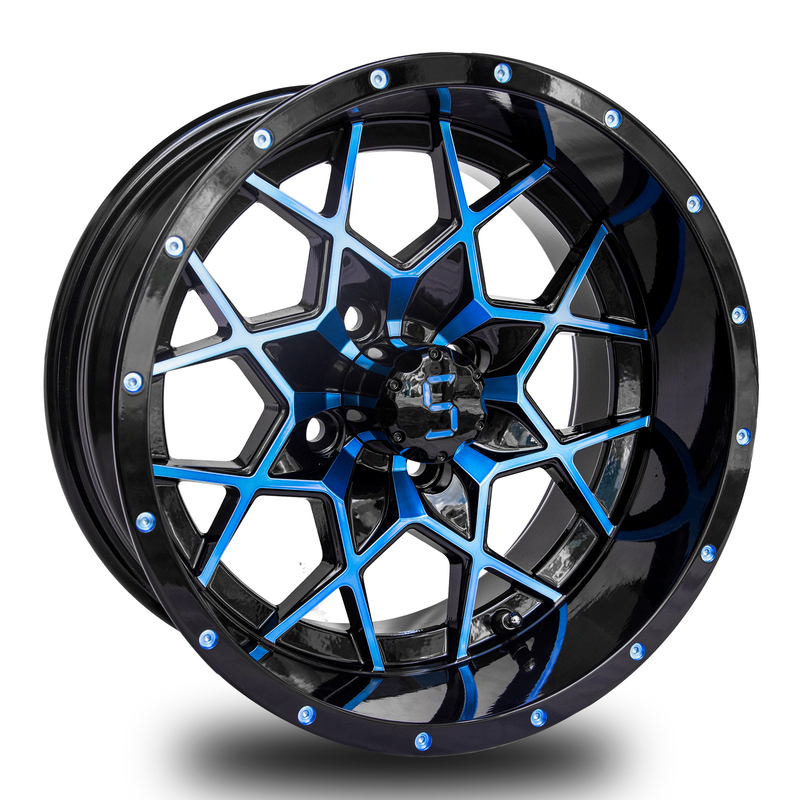 Customizable 14 Inch Golf Cart Rims Blue Glossy Black Aluminum Alloy Rims ET-25