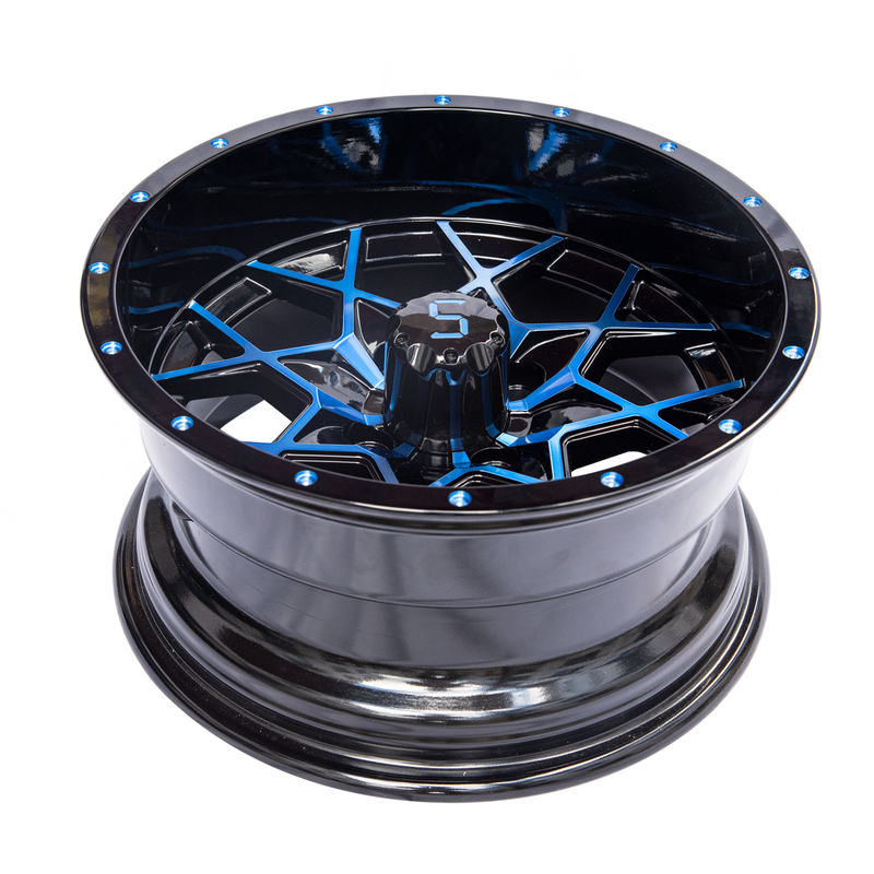 Customizable 14 Inch Golf Cart Rims Blue Glossy Black Aluminum Alloy Rims ET-25