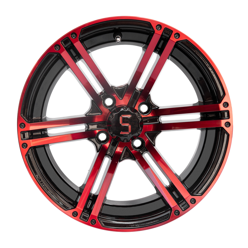 14 Inch Golf Cart Aluminum Wheels Red Gloss Black 4X4 Bolt Pattern 101.6 PCD 7 Inch Wide