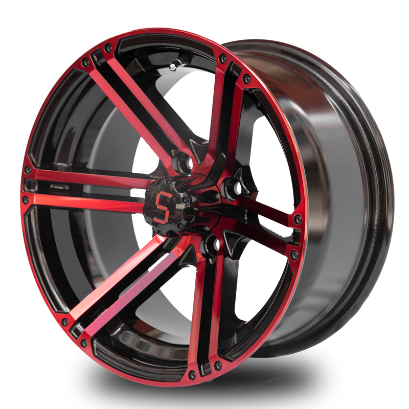 14 Inch Golf Cart Aluminum Wheels Red Gloss Black 4X4 Bolt Pattern 101.6 PCD 7 Inch Wide