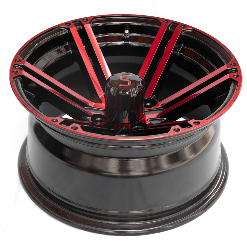 14 Inch Golf Cart Aluminum Wheels Red Gloss Black 4X4 Bolt Pattern 101.6 PCD 7 Inch Wide