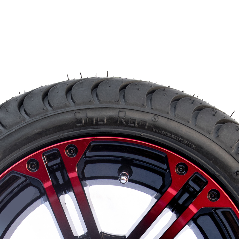 Red / Glossy Black Aluminum 12 Inch Golf Cart Wheels And Tires 215/35-12 Tyre Assemblies
