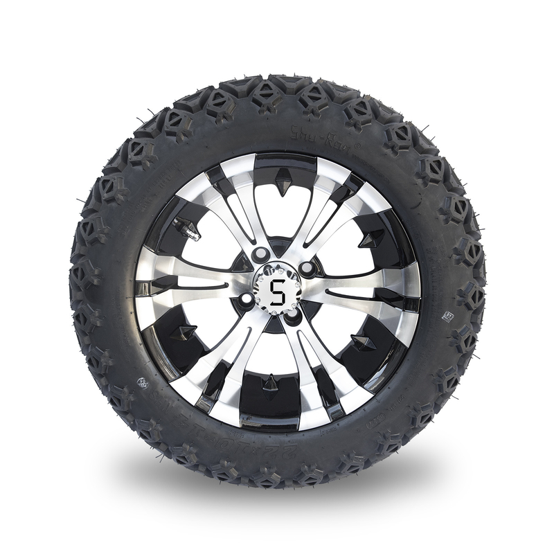 Machined Gloss Black 14 Inch Golf Cart Wheels And Tires 22x10-14 All Terrain DOT