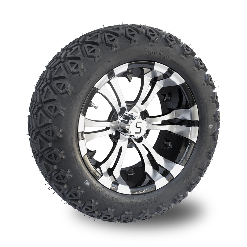 Machined Gloss Black 14 Inch Golf Cart Wheels And Tires 22x10-14 All Terrain DOT