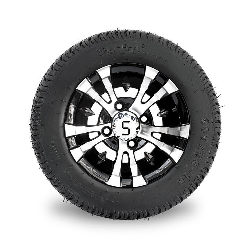 10 Inch Golf Cart Wheel And 205/50-10 DOT Street Tire Combo -25 Offset 4x4 Bolt (101.6mm)