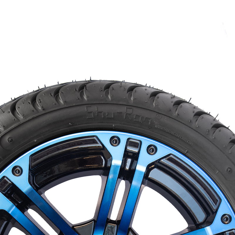 12 Inch Golf Cart Rims And Tire Combo Blue Glossy Black 4 / 101.6 PCD