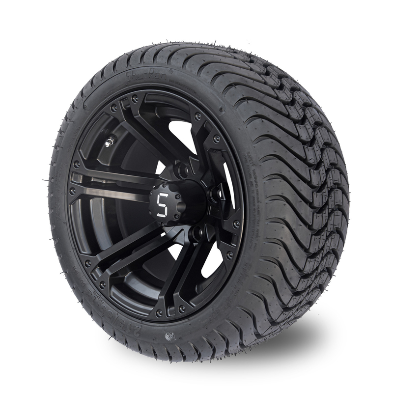 12x7 Matte Black Golf Cart Wheel Tire Combo 215/35-12 Low Profile Tire Combo 101.6 PCD