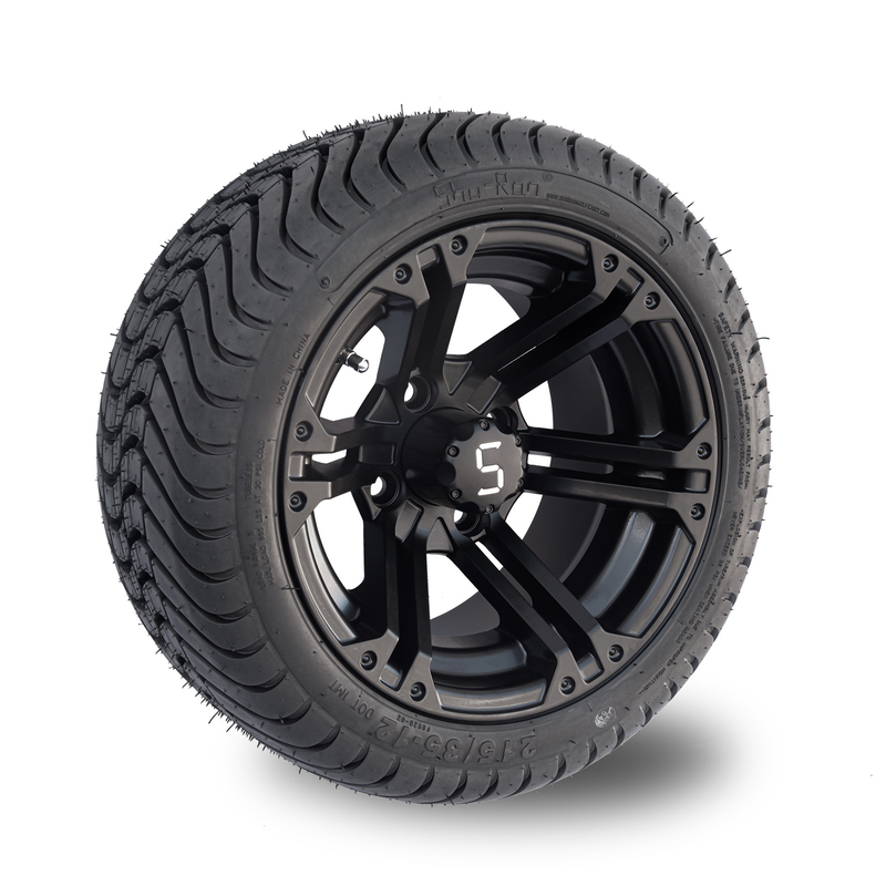 12x7 Matte Black Golf Cart Wheel Tire Combo 215/35-12 Low Profile Tire Combo 101.6 PCD