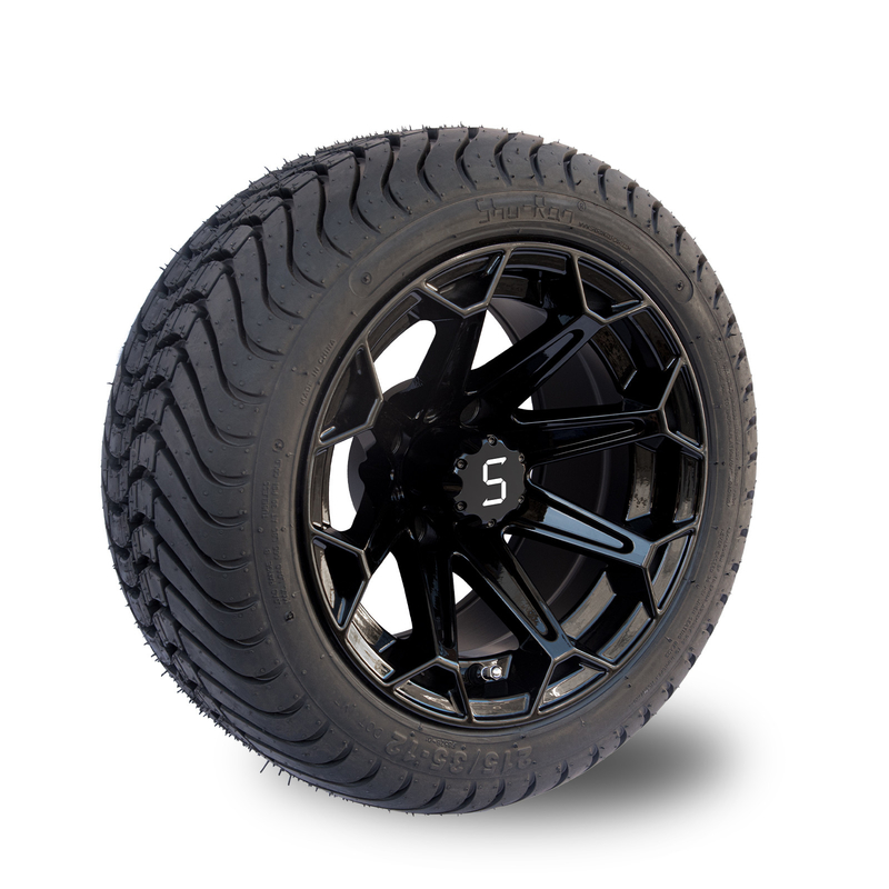 ShuRan Gloss Black 12 Inch Golf Cart Wheels And Tires 215/35-12 Tire DOT Approved
