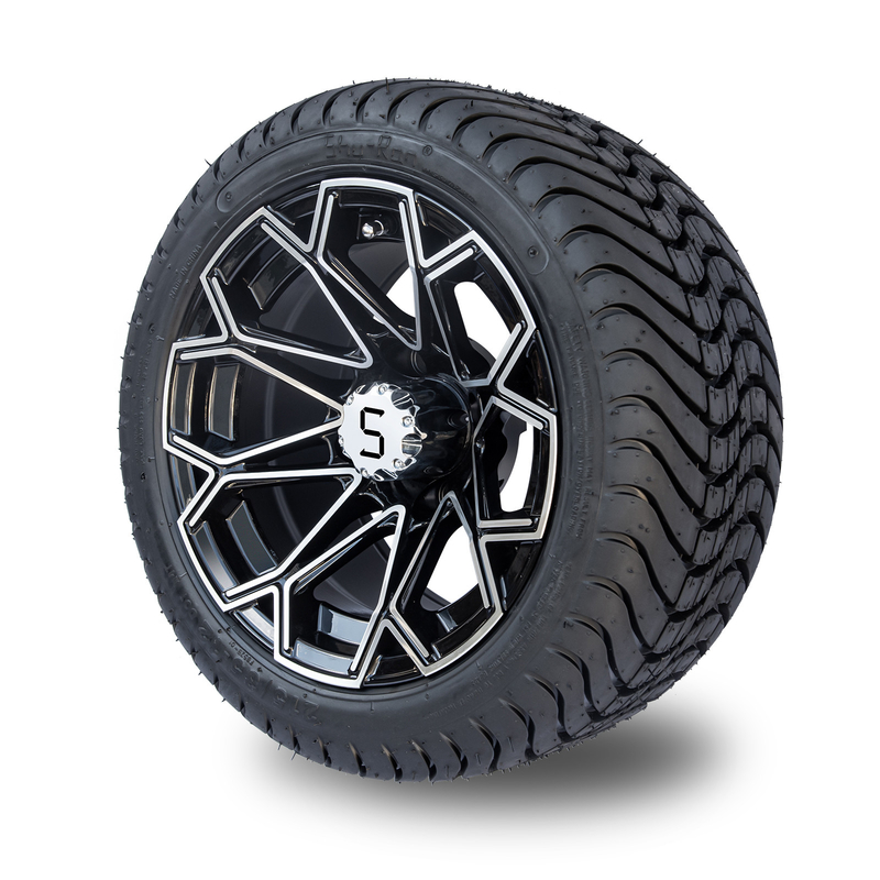 Machined Gloss Black Golf Cart Wheel And Tire Combo 215/35-12 Low Profile DOT Tyres 4 Set