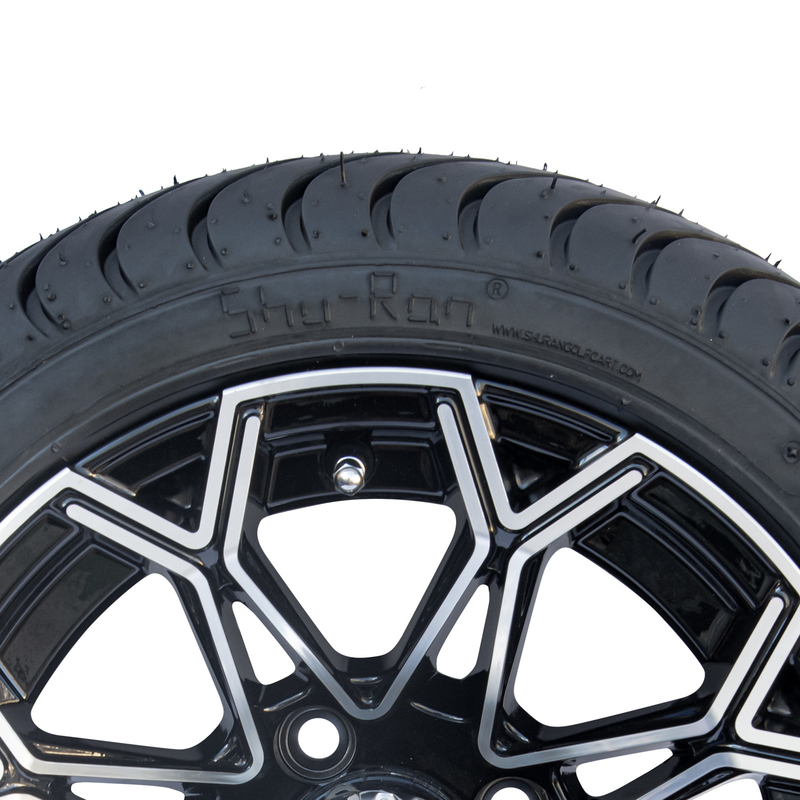 Machined Gloss Black Golf Cart Wheel And Tire Combo 215/35-12 Low Profile DOT Tyres 4 Set