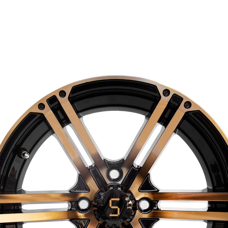 12x7 / 14x7 Golf Cart Wheels Gold / Gloss Black 4 / 101.6 PCD -25 ET