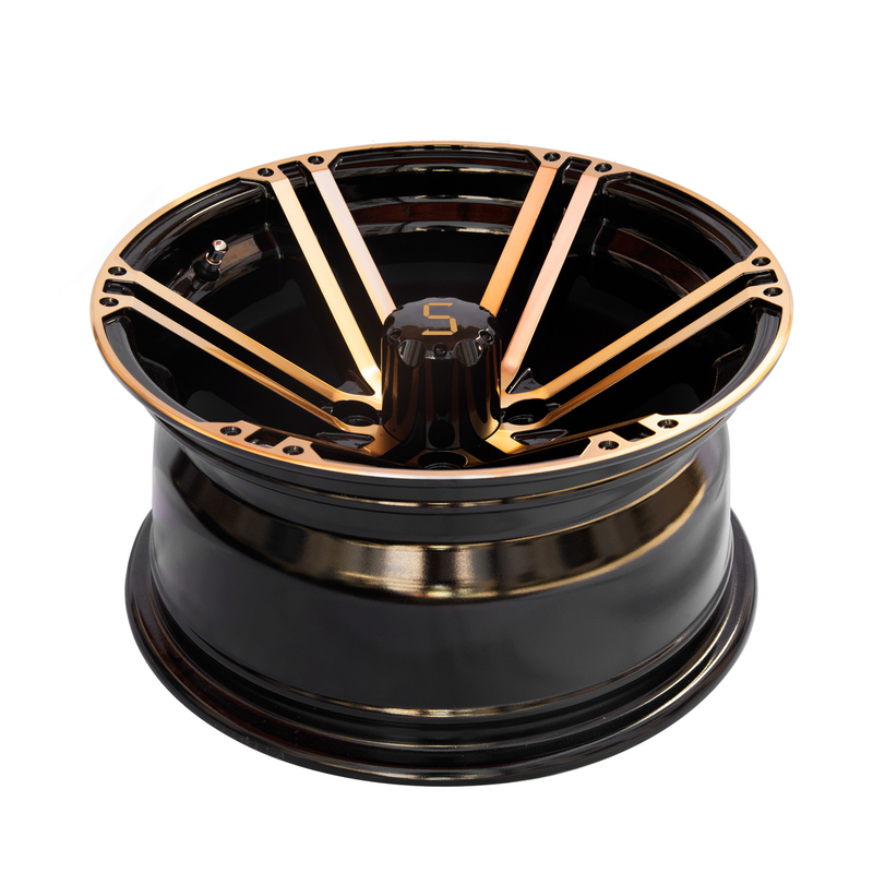 12x7 / 14x7 Golf Cart Wheels Gold / Gloss Black 4 / 101.6 PCD -25 ET
