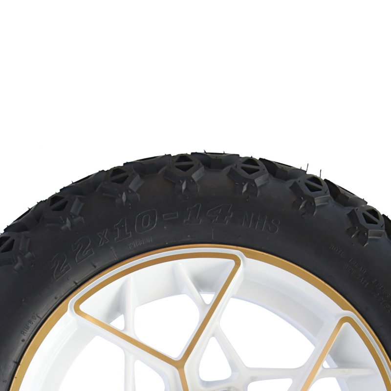 Gold White 14 Inch Golf Cart Rims And Tires Combo 4PLY 101.6 PCD