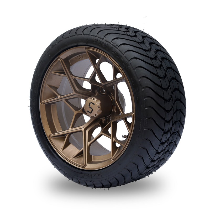 Bronze 14 Inch Golf Cart Wheel And Tire Combo 225/30-14 4PLY DOT Approved