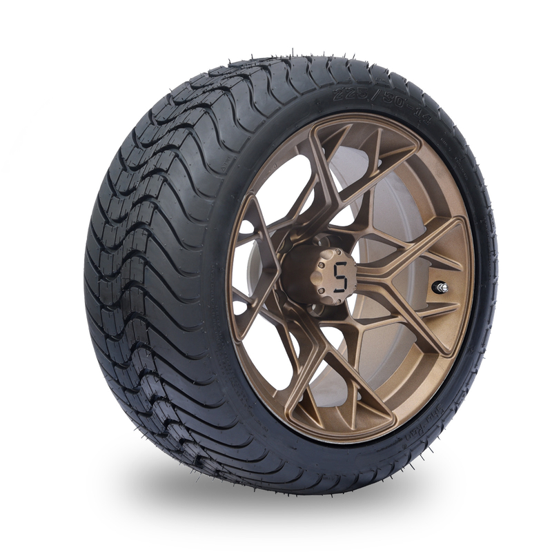 Bronze 14 Inch Golf Cart Wheel And Tire Combo 225/30-14 4PLY DOT Approved
