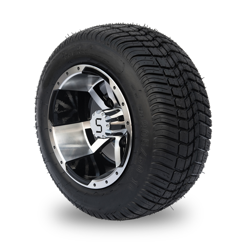 Golf Cart 10'' Rims And 205/50-10 DOT Street Tire Combo - Machined/Glossy Black