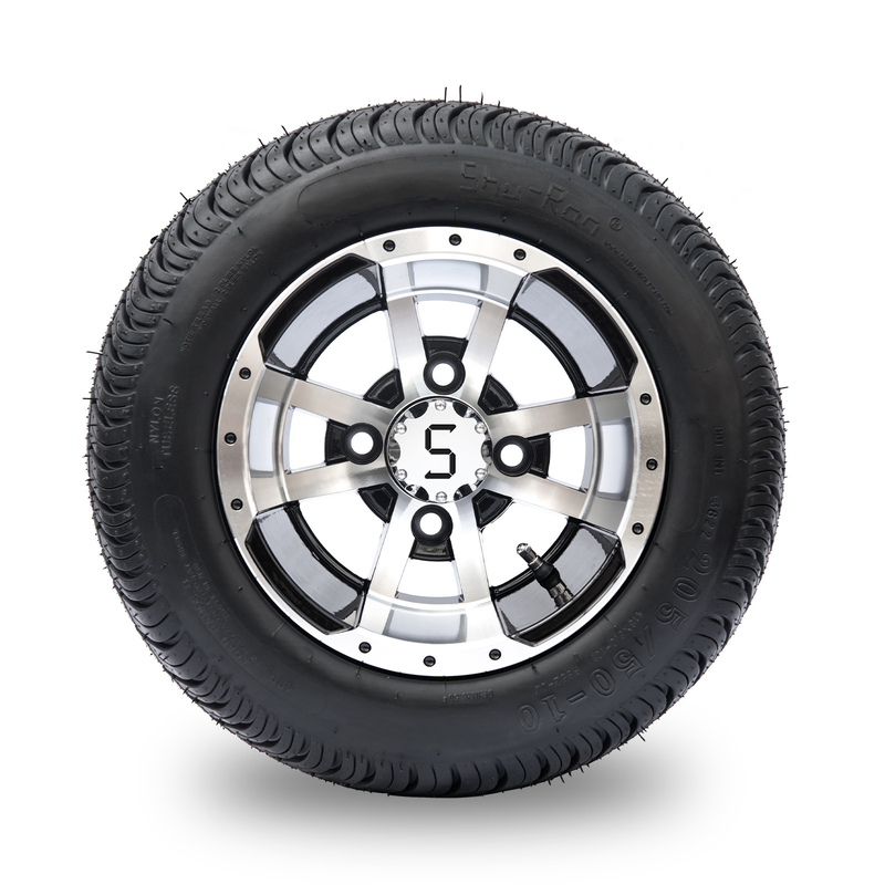 Golf Cart 10'' Rims And 205/50-10 DOT Street Tire Combo - Machined/Glossy Black