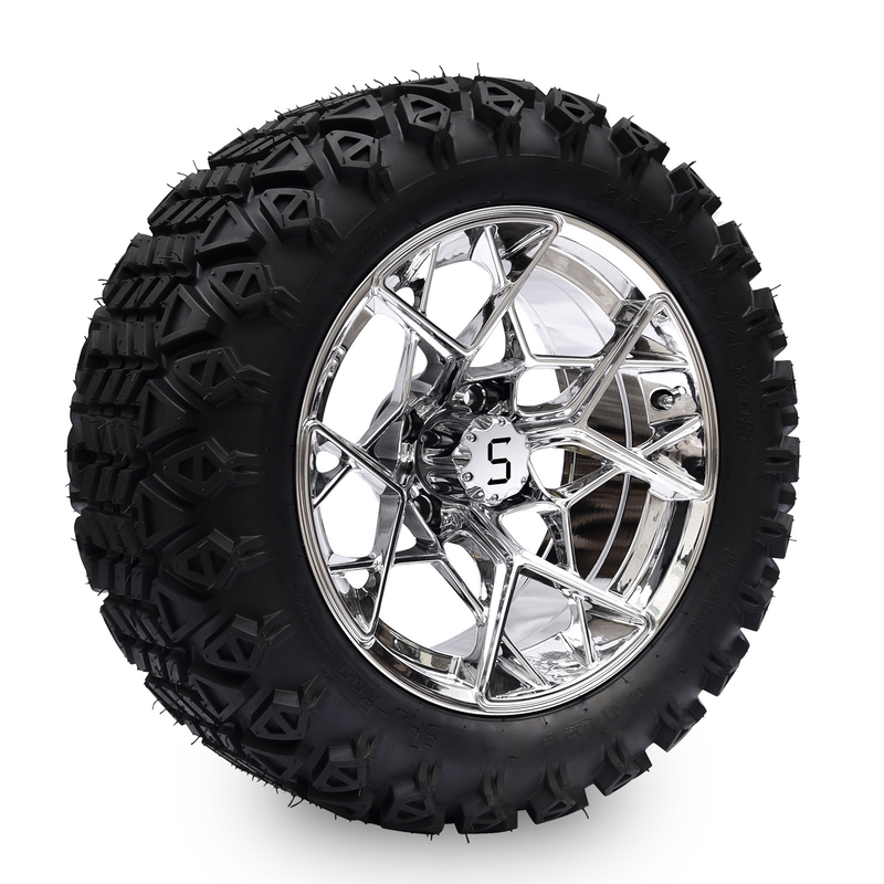 Shu-Ran Golf Cart Warrior 23x10.5-14 Golf Cart All Terrain Tires And 14 Inch Chrome Rims