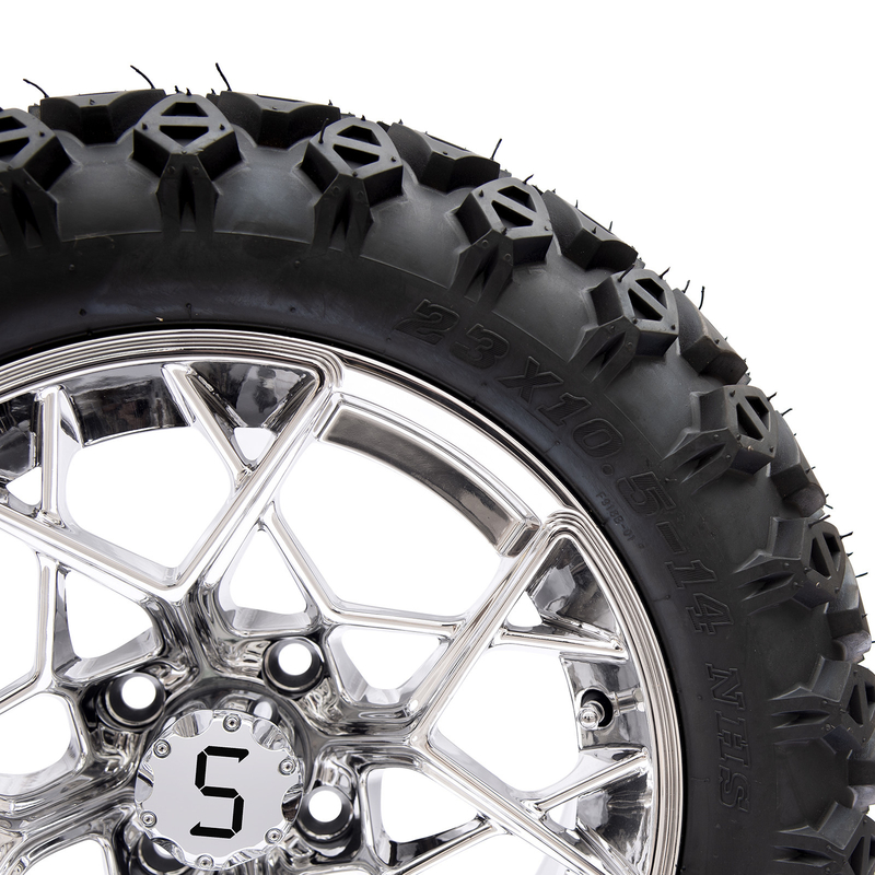 Shu-Ran Golf Cart Warrior 23x10.5-14 Golf Cart All Terrain Tires And 14 Inch Chrome Rims