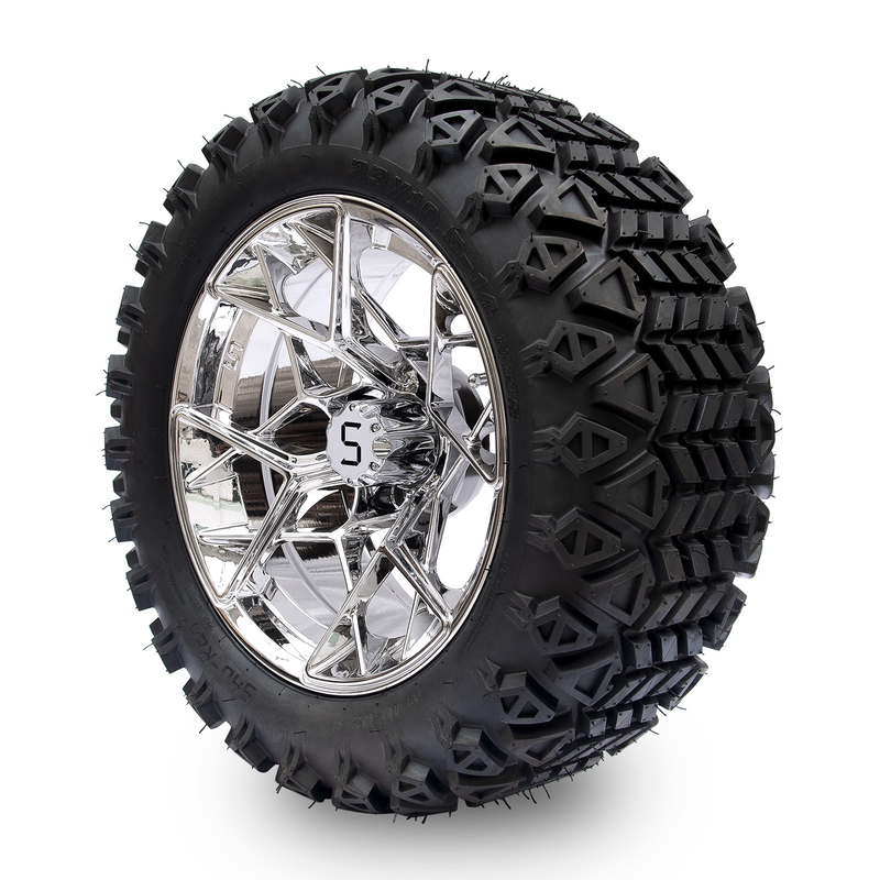 Shu-Ran Golf Cart Warrior 23x10.5-14 Golf Cart All Terrain Tires And 14 Inch Chrome Rims