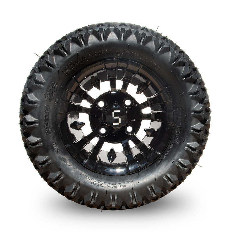 10 Inch Golf Cart Wheel And Tire Combo 20×10-10 ATV Machined/Glossy Black