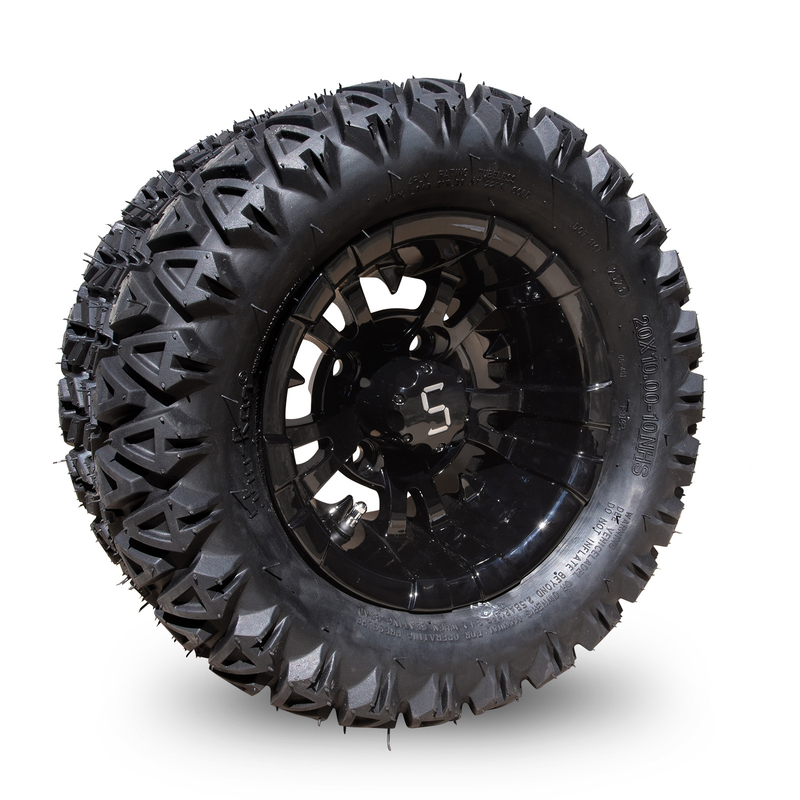 10 Inch Golf Cart Wheel And Tire Combo 20×10-10 ATV Machined/Glossy Black