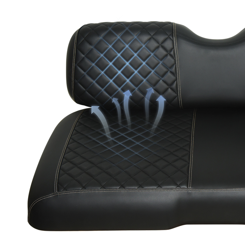 Black Base Double Diamond Pattern Golf Cart Front Seat Cushions For EZGO RXV