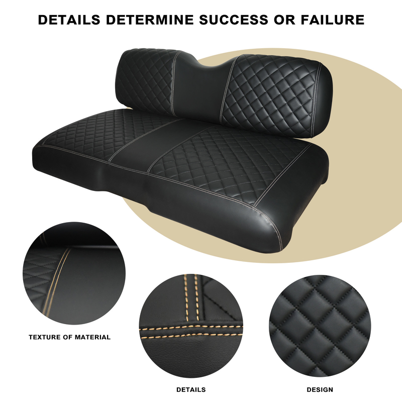 Black Base Double Diamond Pattern Golf Cart Front Seat Cushions For EZGO RXV