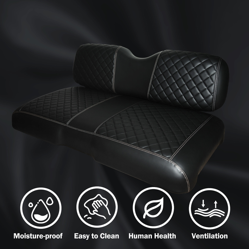 Black Base Double Diamond Pattern Golf Cart Front Seat Cushions For EZGO RXV