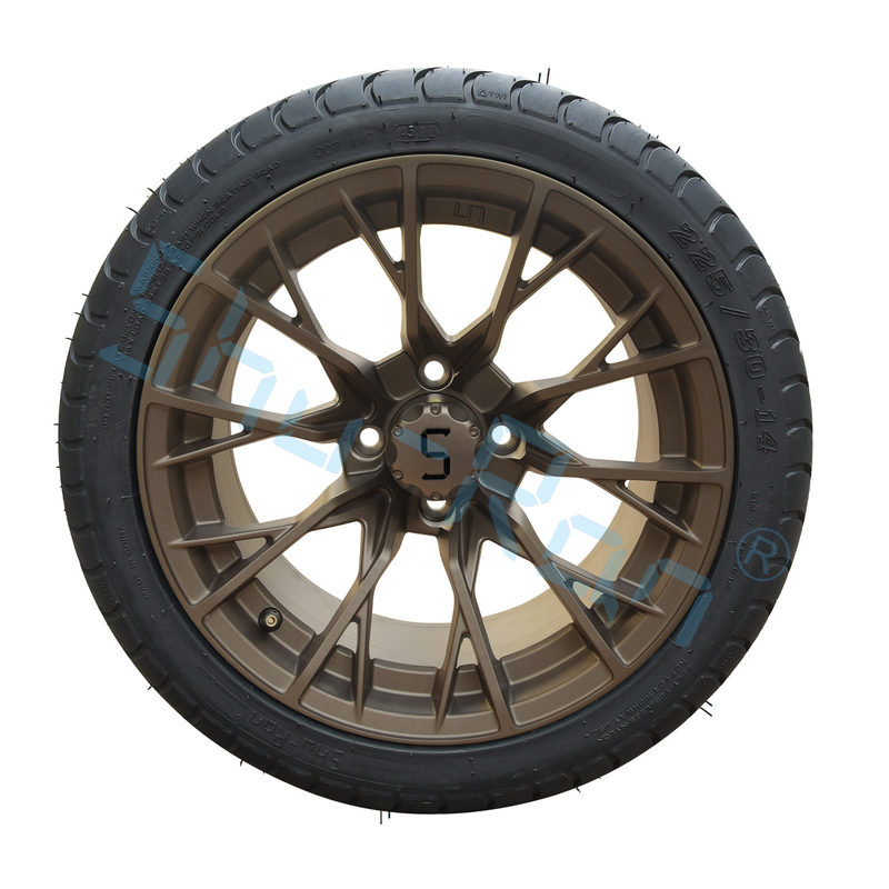 Custom 14'' Bronze Wheels, 225/30-14 Street DOT Approved Tries For Golf Cart ATV