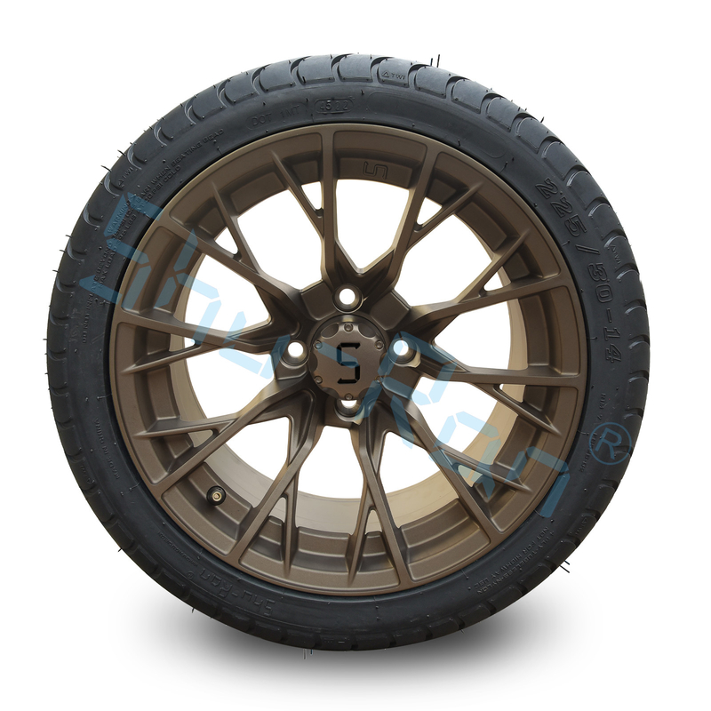 Custom 14'' Bronze Wheels, 225/30-14 Street DOT Approved Tries For Golf Cart ATV
