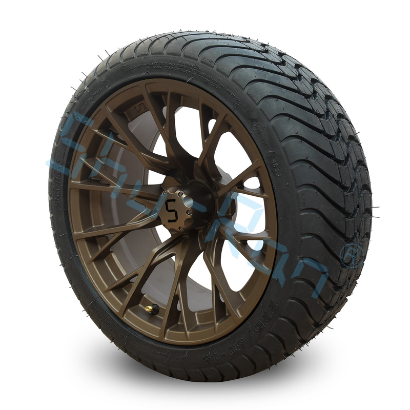 Custom 14'' Bronze Wheels, 225/30-14 Street DOT Approved Tries For Golf Cart ATV