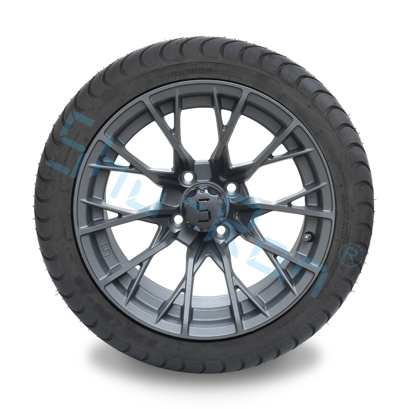 Wholesale 14'' Gunmetal Finished Alloy Golf Cart Wheels, ATV UTV 225/30-14 Street Tubeless Tires with Rims