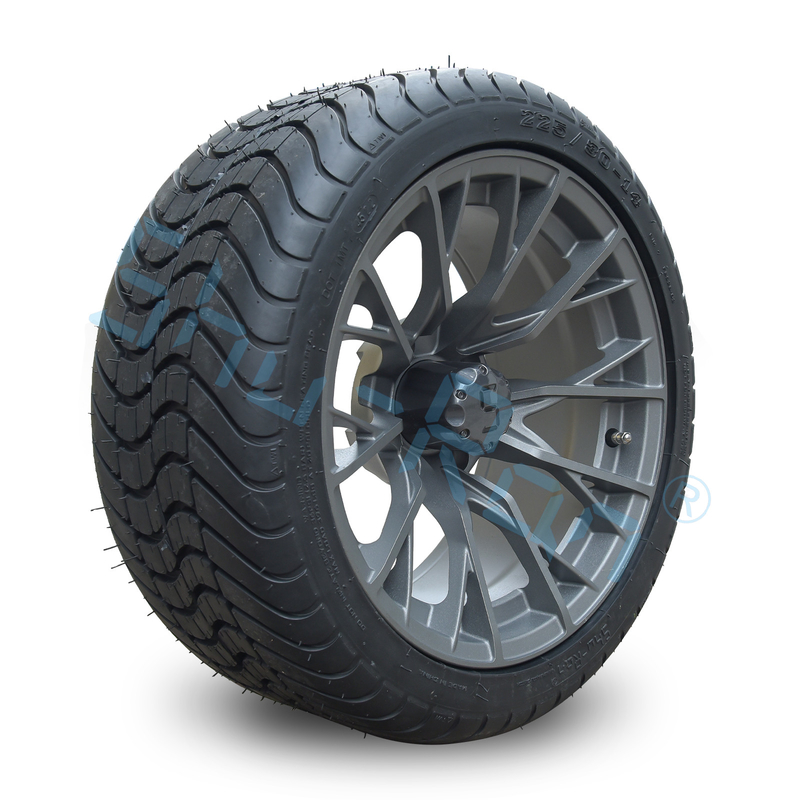 Wholesale 14'' Gunmetal Finished Alloy Golf Cart Wheels, ATV UTV 225/30-14 Street Tubeless Tires with Rims
