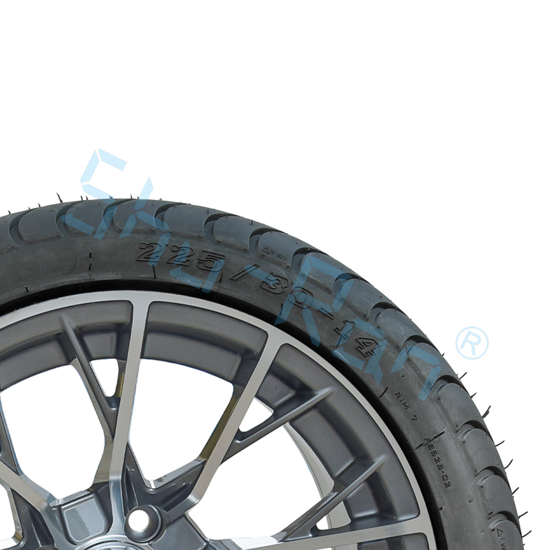 Golf Cart Machined Gunmetal 14 inch Rims with Street Tire, Alloy Wheel and Tire Combo for Golf Car